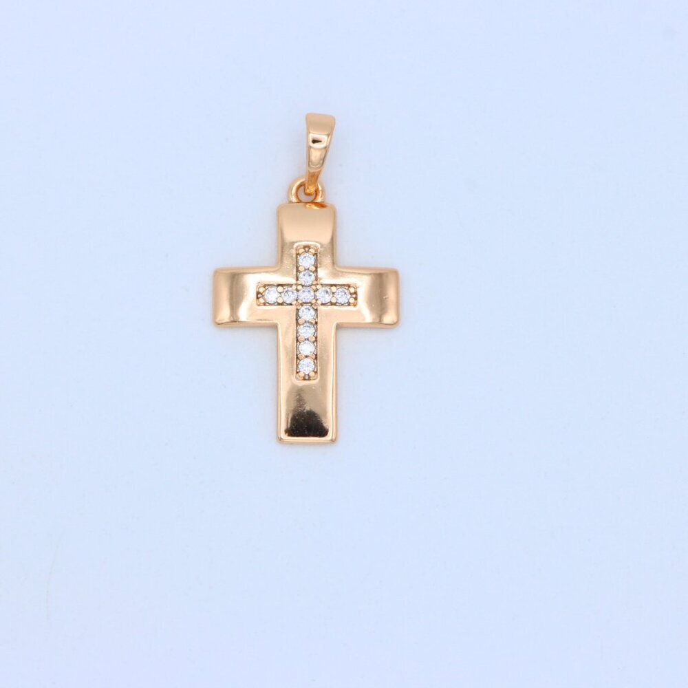 "Rose Gold Cross Pendant with Inset CZ Accents in Glossy Finish, XPPT1847 - Picture 9 of 13